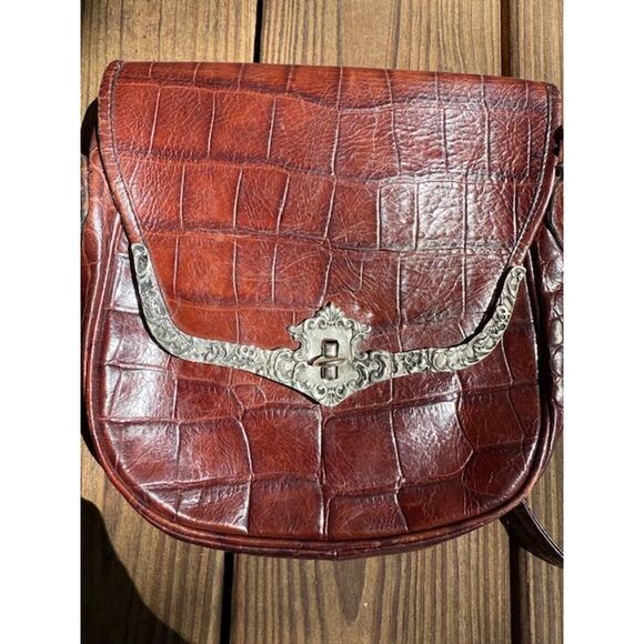 Ann Turk Glen Miller Brown Embossed Croc Leather Western Crossbody Purse - Picture 4 of 10